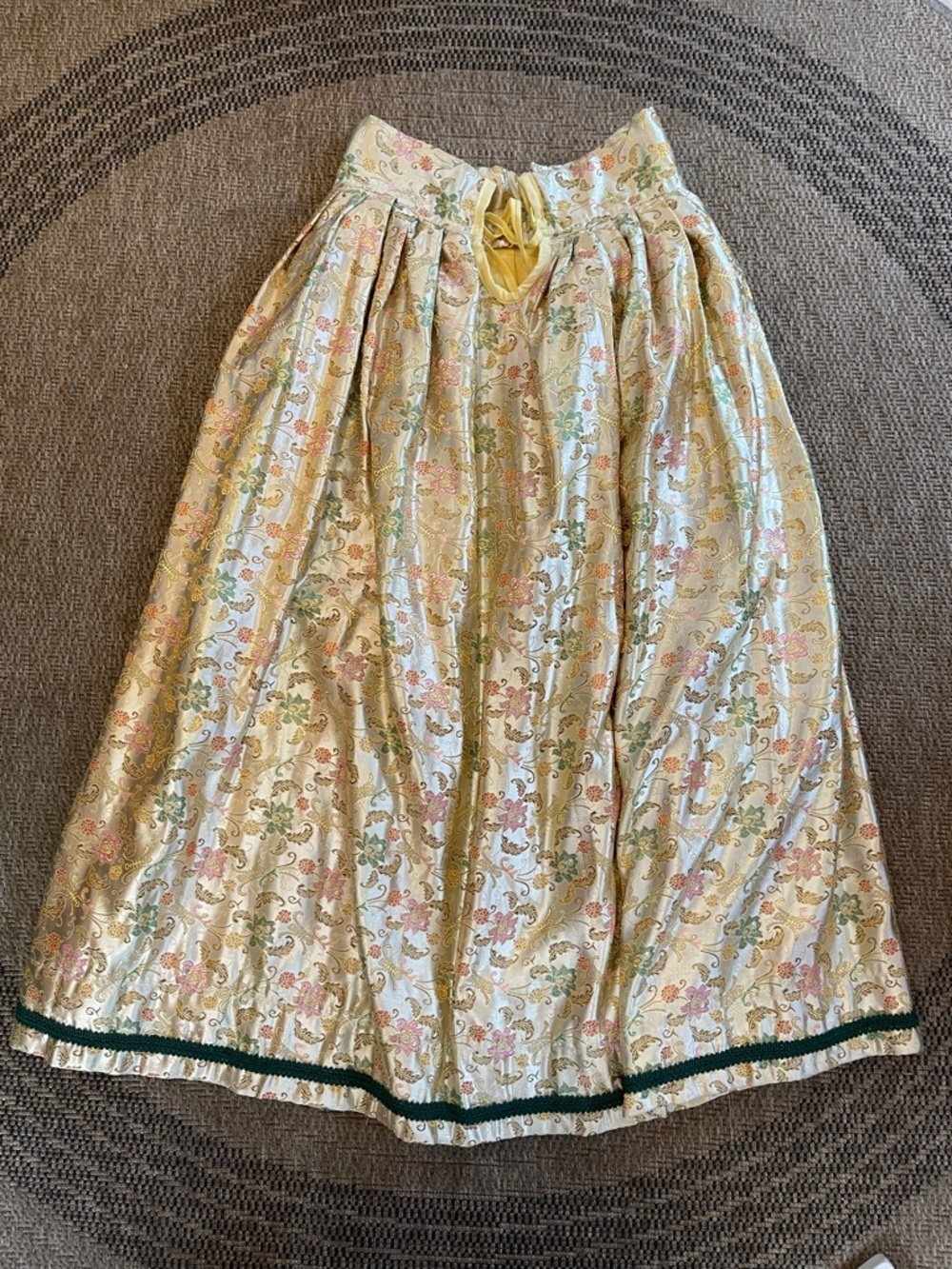 vintage brocade jacquard midi skirt floral pattern with metallic thread accents - Picture 15 of 16